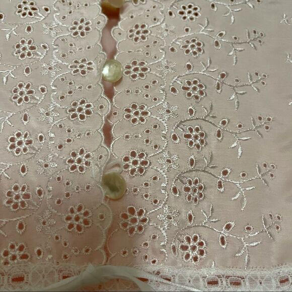 Vintage Deadstock 70’s Soft Pastel Pink Long Satin Button Up Robe Housecoat Sz S - Picture 10 of 12